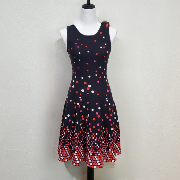 Issa London Dresses & Skirts - Issa London Black with Pink Orange Poka Dots Sleeveless Sweater Dress Size Small